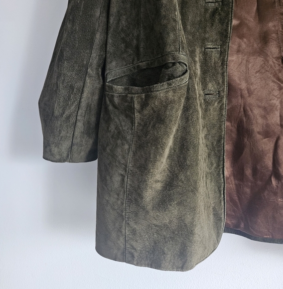 Vintage Suede Olive Green Danier Leather Coat - Picture 2 of 8